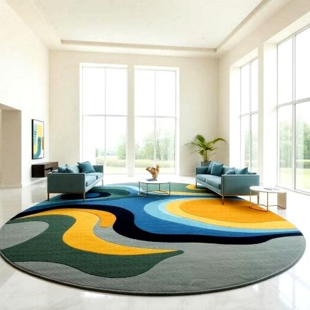 Handcrafted Abstract Wave Round Area Rug